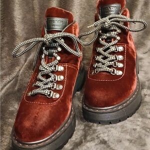 Prada Women's Burgundy Velvet Lace-Up Boots